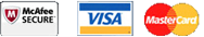 Visa, Matercard, and American Express icons.